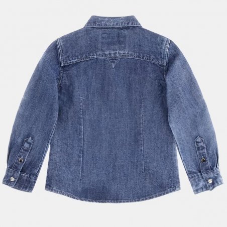 Guess camicia denim bambino in cotone maniche regolabili logo sul taschino